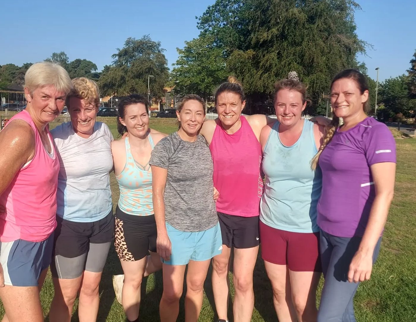 Rise & Shine Strength members training together at Heatherside Recreation Ground, Camberley